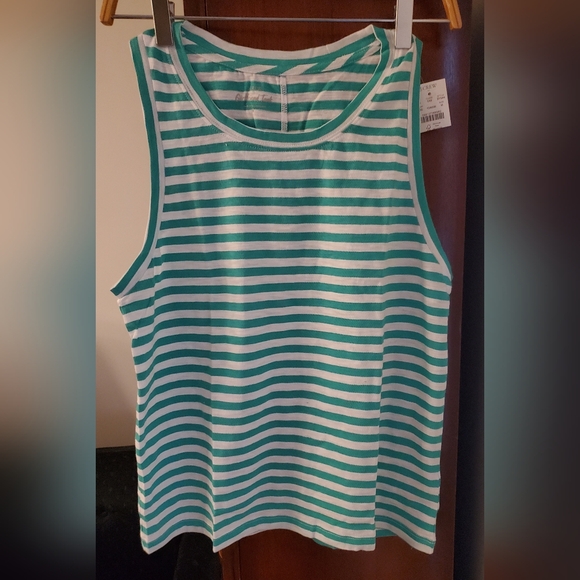 J Crew Green & White Striped Girlfriend Tank Top Sz M Women Summer Nautical NWT - Picture 1 of 3